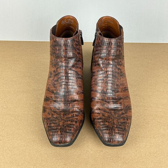 Franco Sarto Nico Snake Faux Leather Ankle Boots Womens 8.5 Brown Side Zip - Picture 2 of 10